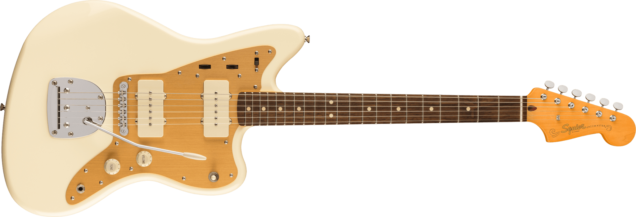 Fender Squier J Mascis Jazzmaster®, Laurel Fingerboard, Gold Anodized Pickguard, Vintage White - Guitar Warehouse