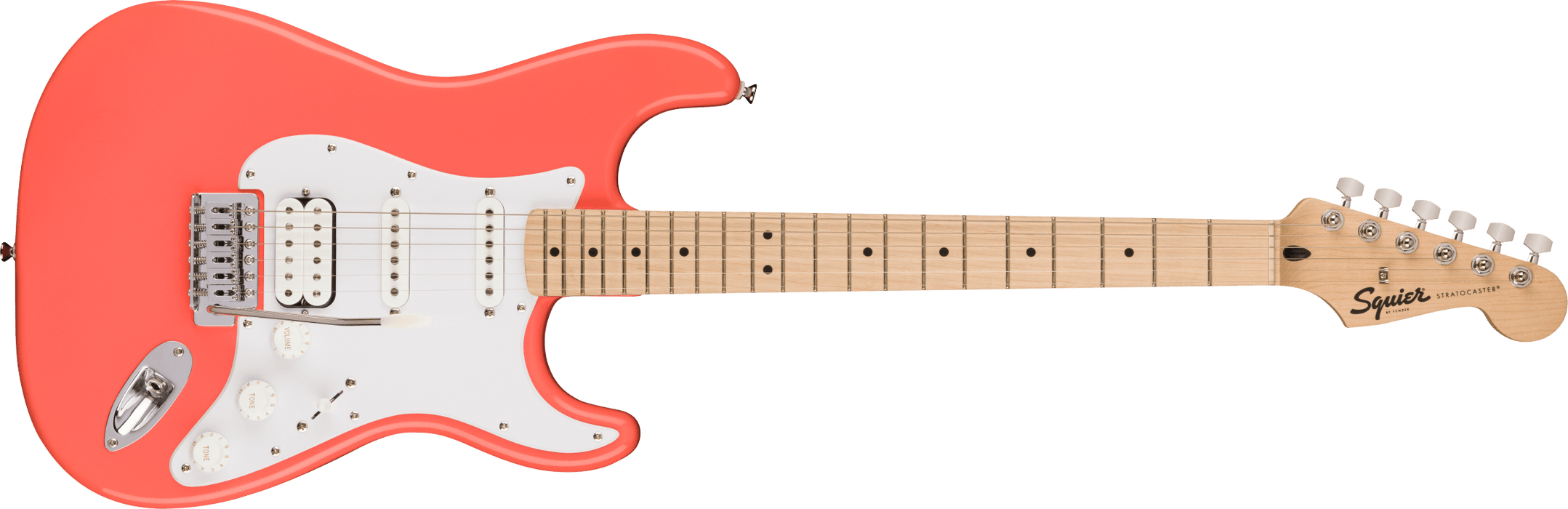 Squier Sonic™ Stratocaster® HSS, Maple Fingerboard, White Pickguard, Tahitian Coral - Guitar Warehouse