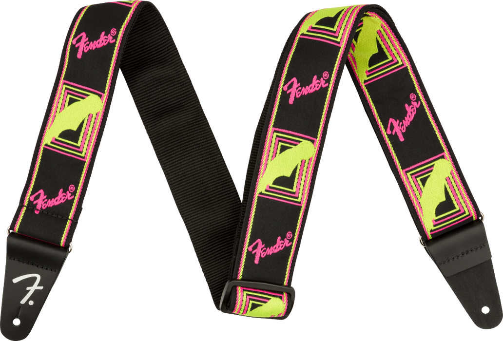 Fender Neon Monogrammed Strap, Pink and Yellow, 2" - Guitar Warehouse