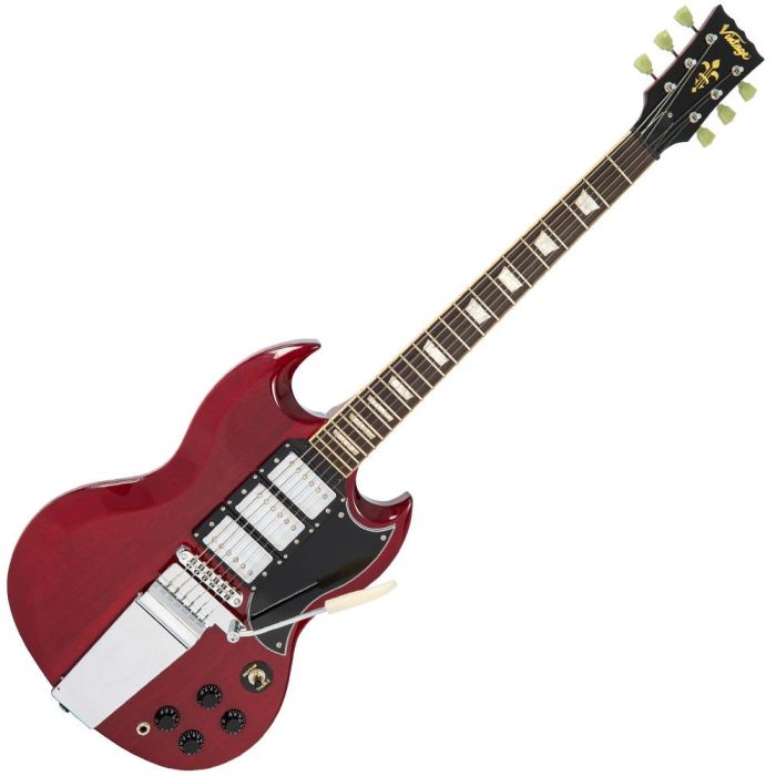 Vintage VS6 3 Pick Up Guitar With Vibrola, Cherry Red