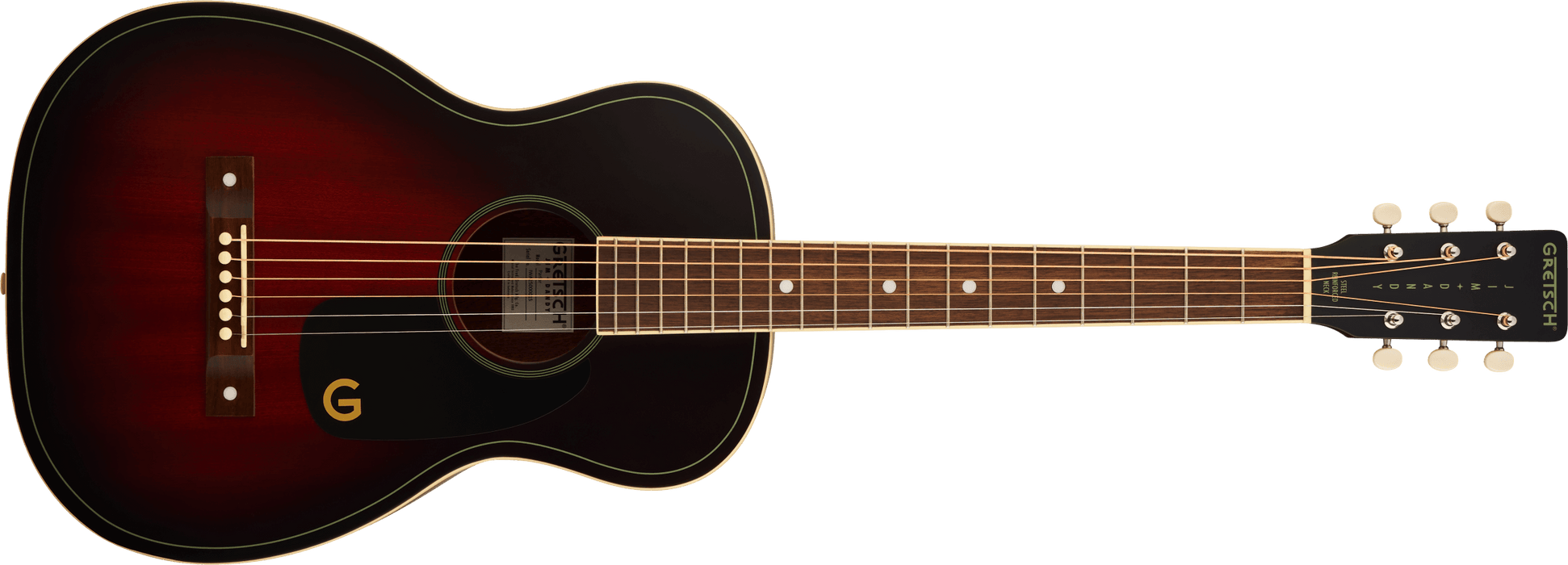 Jim Dandy™ Parlor, Walnut Fingerboard, Black Pickguard, Deep Cherry Burst