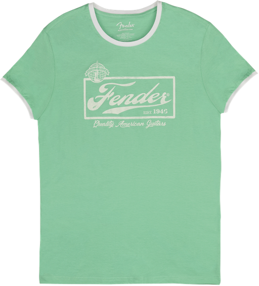 Fender® Beer Label Men's Ringer Tee, Sea Foam Green/White - Guitar Warehouse