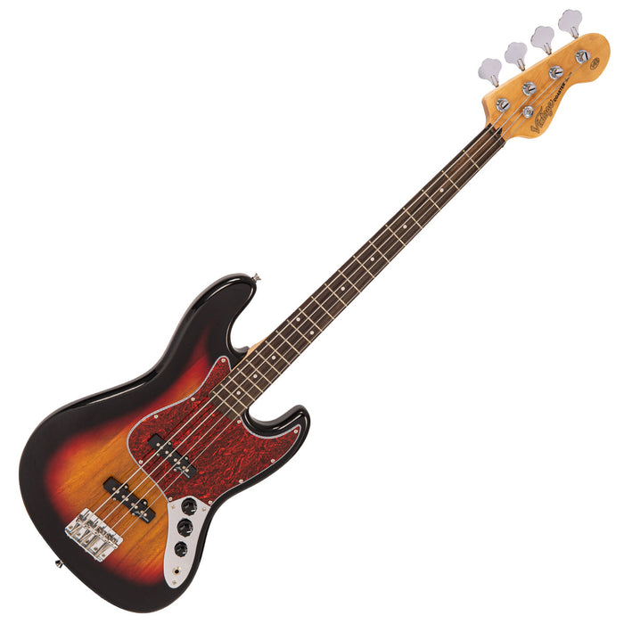 Vintage V49 Coaster Series Bass Guitar ~ 3 Tone Sunburst - Guitar Warehouse