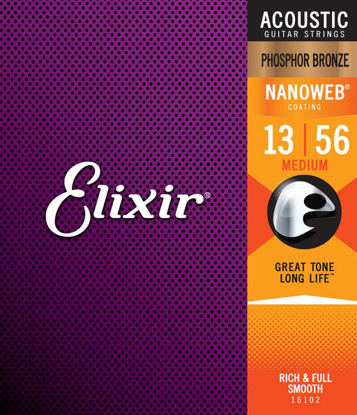 Elixir - Acoustic Strings Nanoweb Phosphor Bronze Medium 13-56 - Guitar Warehouse
