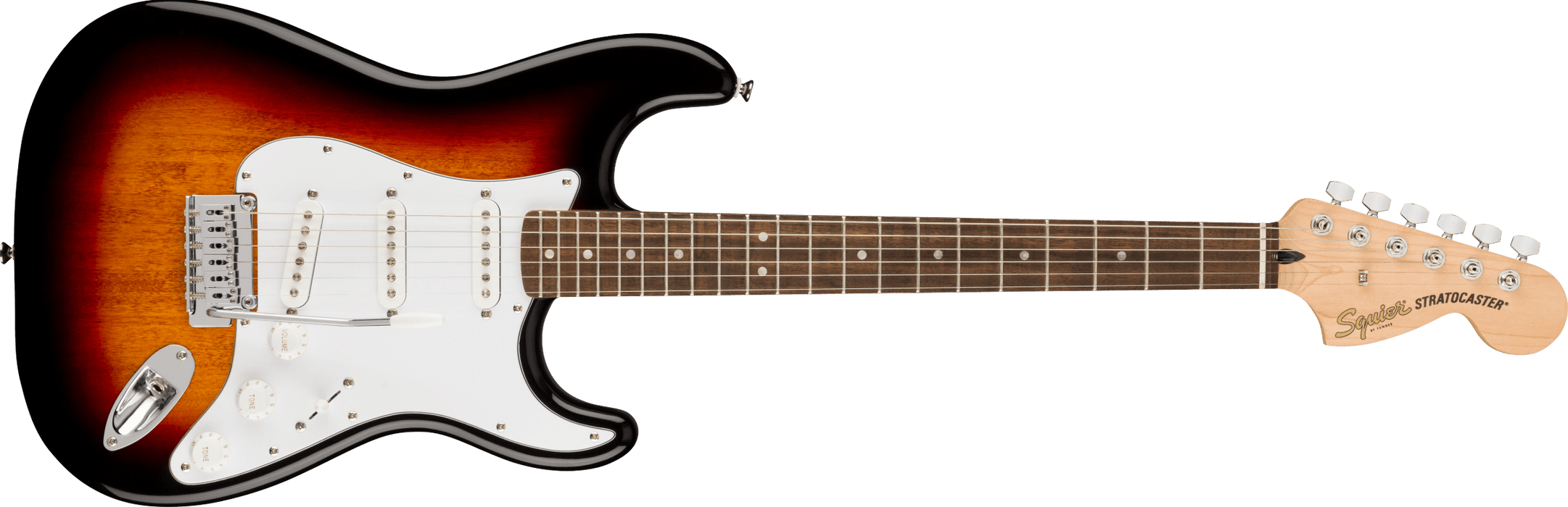 Fender Squier Affinity Series™ Stratocaster®, Laurel Fingerboard, White Pickguard, 3-Color Sunburst - Guitar Warehouse