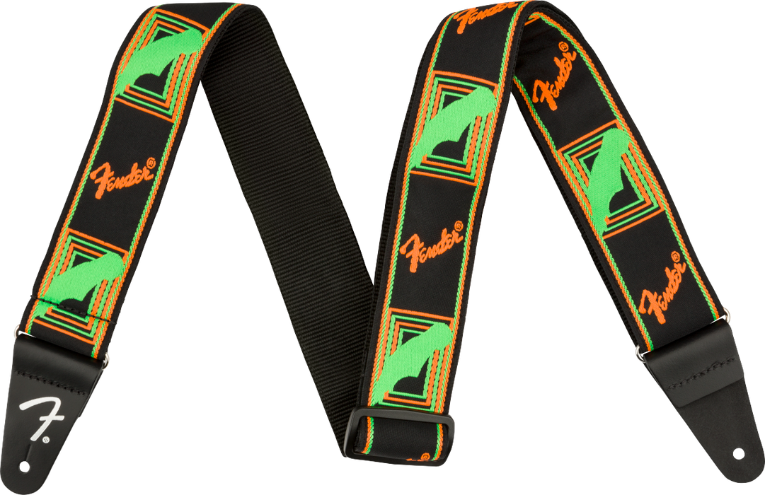 Fender® Neon Monogrammed Strap, Green and Orange, 2" - Guitar Warehouse