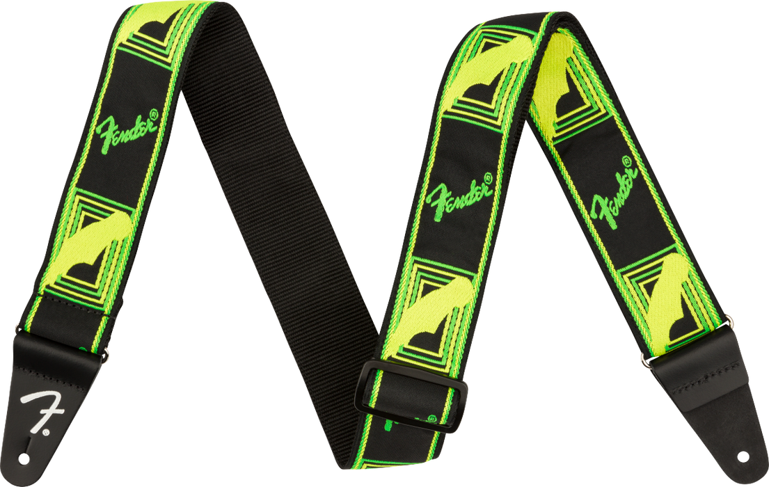 Fender® Neon Monogrammed Strap, Green and Yellow, 2" - Guitar Warehouse