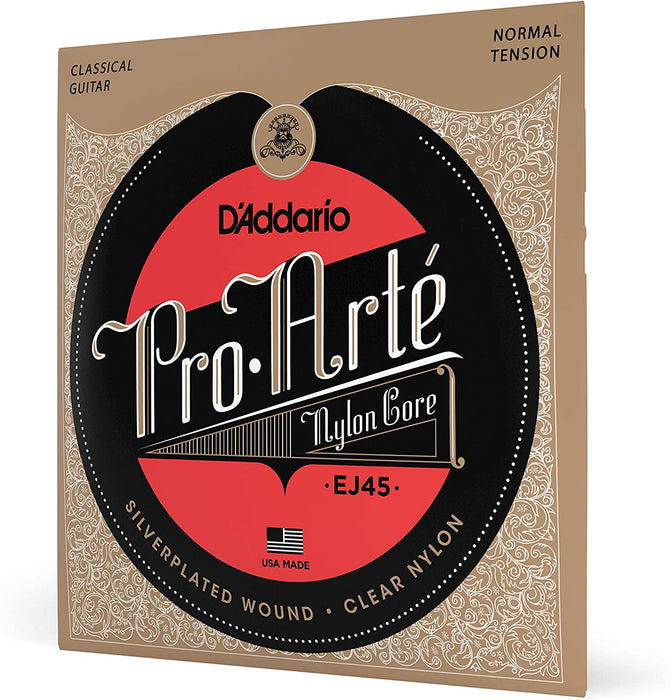 D'Addario Guitar Strings - Pro-Arte Classical Guitar Strings - EJ45 - Nylon Guitar Strings - Silver Plated Wound, Nylon Core - Normal Tension - Guitar Warehouse