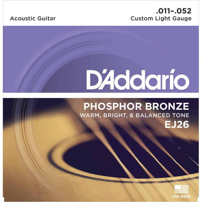 D'Addario Acoustic Guitar Strings EJ26 Phosphor Bronze 11-52 Custom Light Set - Guitar Warehouse