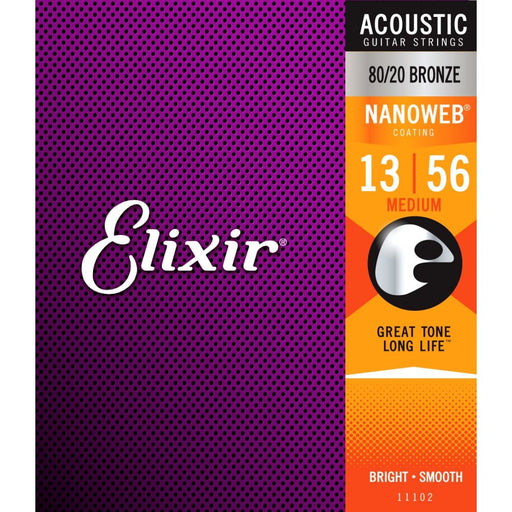 Elixir Nanoweb 80/20 Bronze Acoustic Guitar Strings 13-56 Medium Gauge - Guitar Warehouse