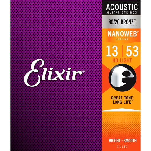 Elixir Nanoweb 80/20 Bronze Acoustic Guitar Strings 13-53 HD Light Gauge - Guitar Warehouse
