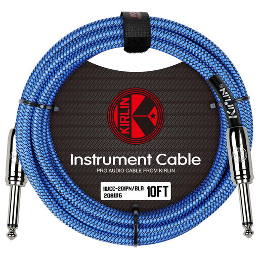 Kirlin 10ft Fabric Cable 1/4" Mono Plug Straight to Straight - Blue - Guitar Warehouse