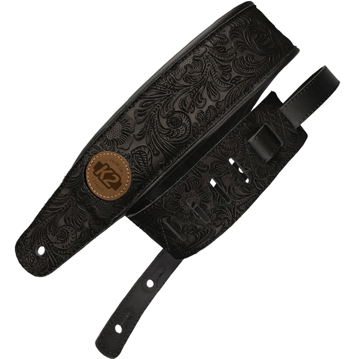 K2 Garment Leather Strap 3" Floral Black - Guitar Warehouse