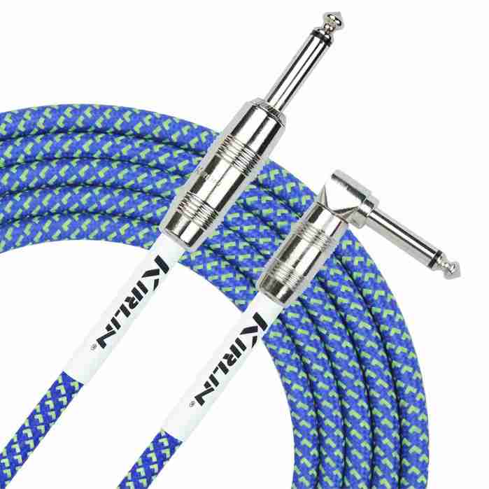 Kirlin 20ft Fabric Cable 1/4" Mono Plug Straight to Angle - Blue - Guitar Warehouse