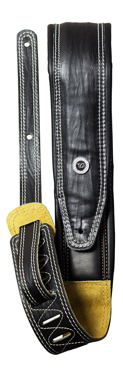 TGI Guitar Strap Padded Black Leather - Guitar Warehouse