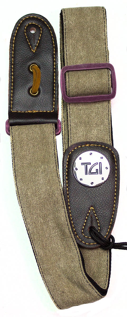 TGI Guitar Strap Woven Beige Denim Purple Buckle - Guitar Warehouse
