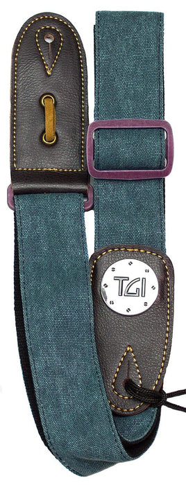 TGI Guitar Strap Woven Green Denim Purple Buckle - Guitar Warehouse