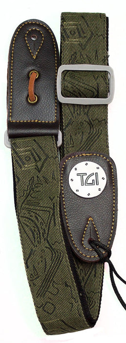 TGI Guitar  Woven Green Pattern Denim Grey Buckle - Guitar Warehouse