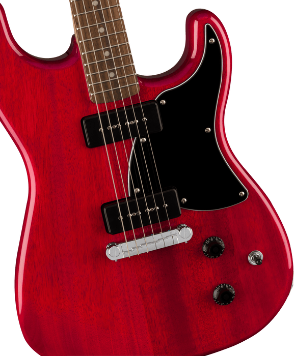 Fender Squier Paranormal Strat-O-Sonic, Laurel Fingerboard, Black Pickguard, Crimson Red Transparent
