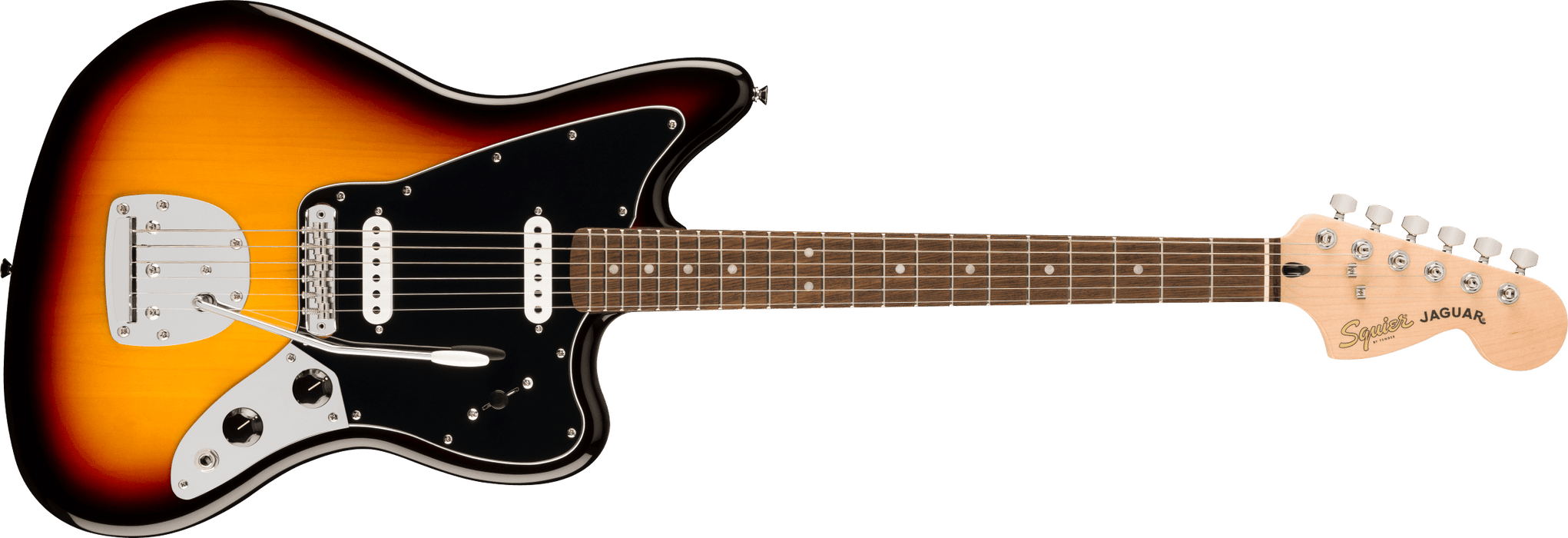 Fender Squier Affinity Series® Jaguar®, Laurel Fingerboard, Black Pickguard, 3-Color Sunburst