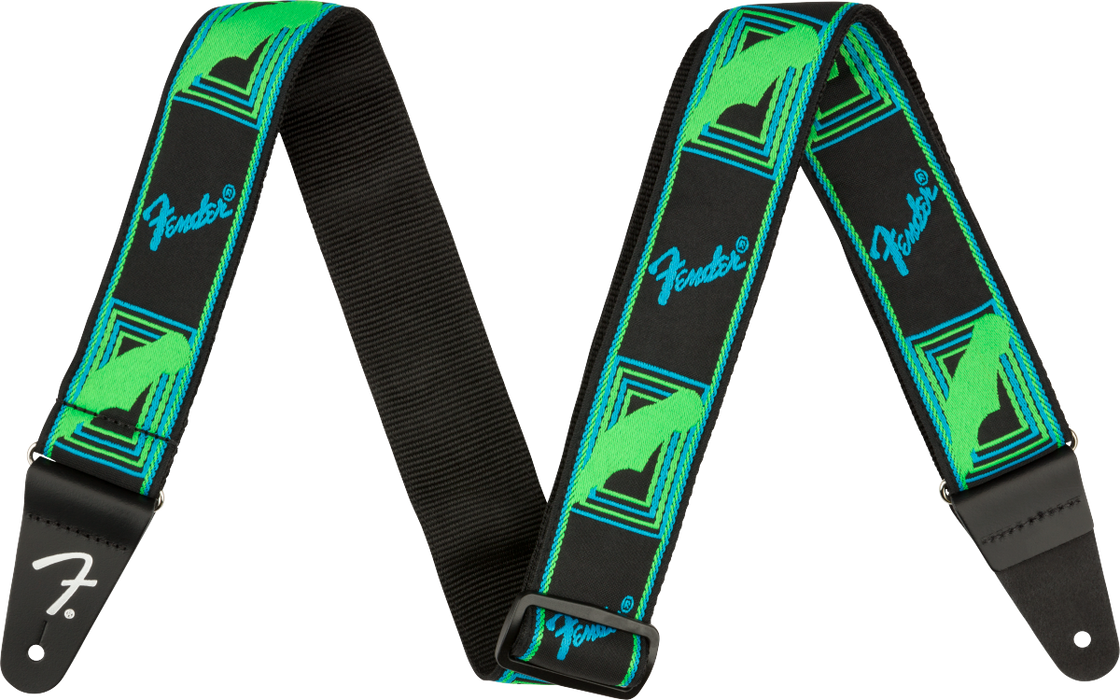 Fender Neon Monogrammed Strap, Blue and Green, 2"