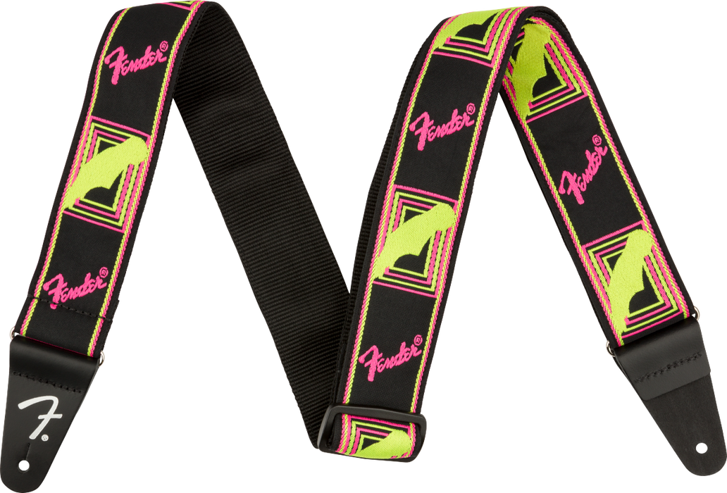 Fender Neon Monogrammed Strap, Pink and Yellow, 2"