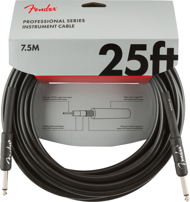 Fender Professional Series Instrument Cable, Straight/Straight, 25', Black