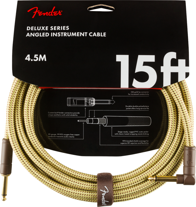 Fender Deluxe Series Instrument Cable, Straight/Angle, 4.5m/15ft