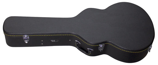 Black guitar case on a white background