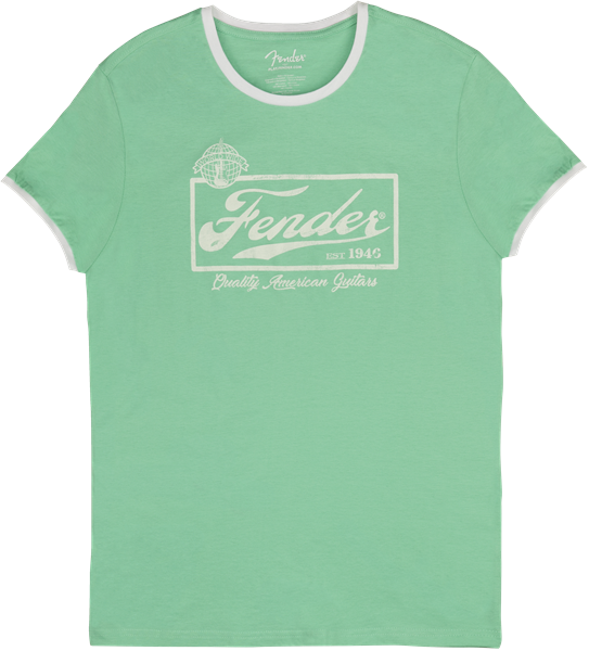 Fender® Beer Label Men's Ringer Tee, Sea Foam Green/White