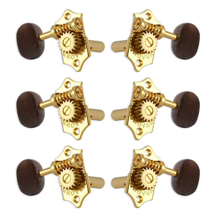 Grover STA-TITE Machineheads ~ 3+3 ~ Horizontal ~ Gold ~ Rosewood Buttons