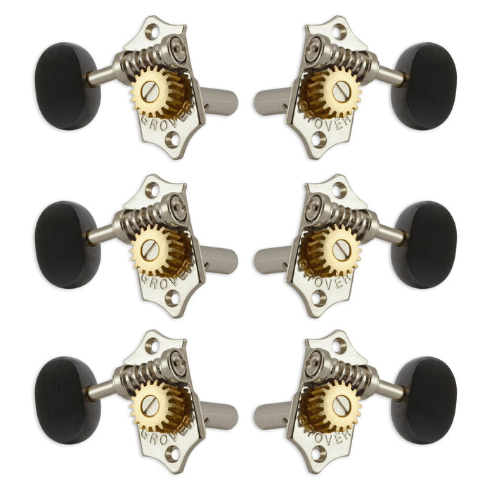 Grover STA-TITE Vertical Machineheads ~ 3+3 ~ Nickel ~ Ebony Buttons