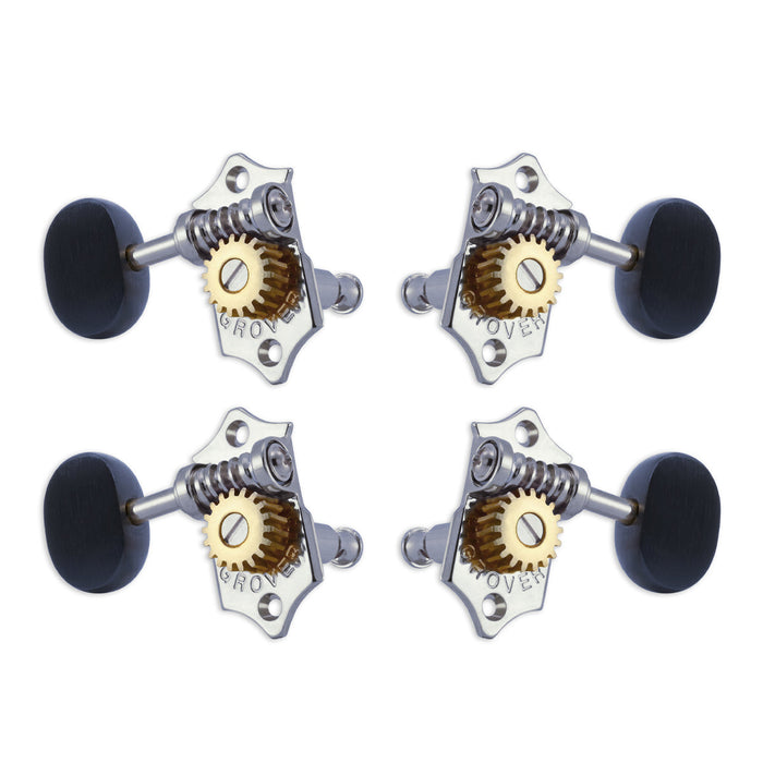 Grover U98 Series Sta-Tite Geared Ukulele Pegs (Set of 4) ~ Chrome ~ Ebony Buttons