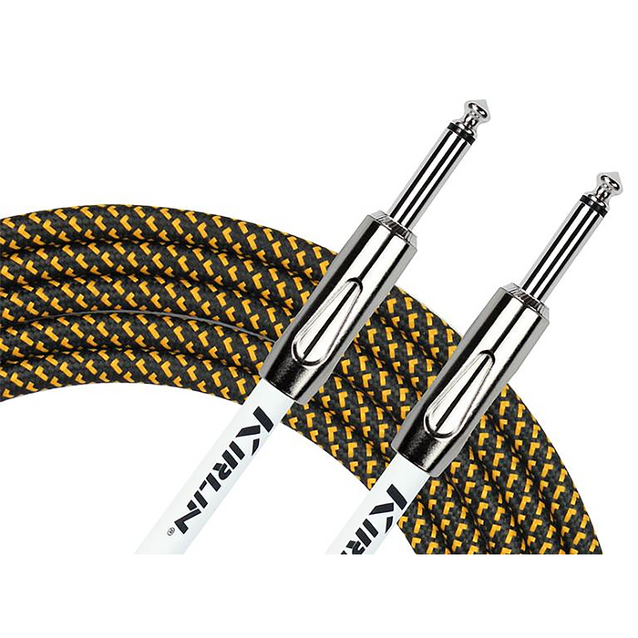 Kirlin 20ft Fabric Cable 1/4" Mono Plug Straight to Straight - Tweed | Black & Yellow