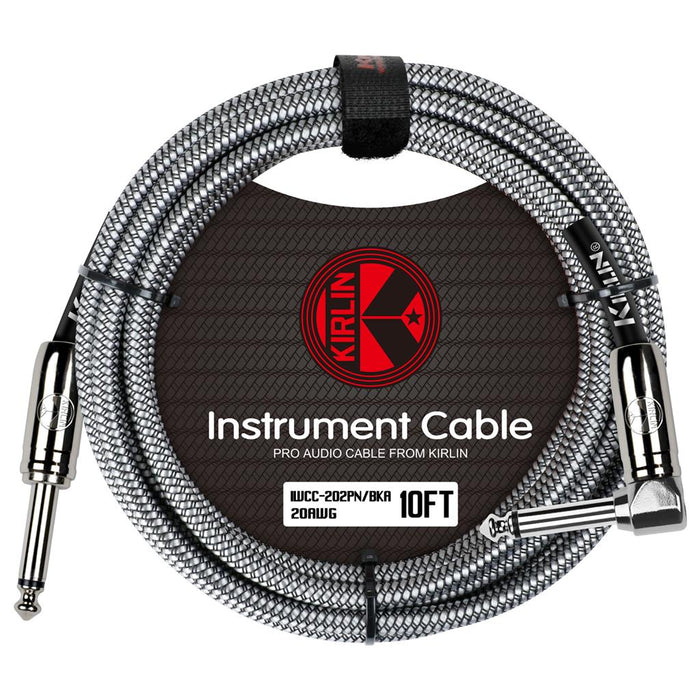 Kirlin 10ft Fabric Cable 1/4" Mono Plug Straight to Angle - Black