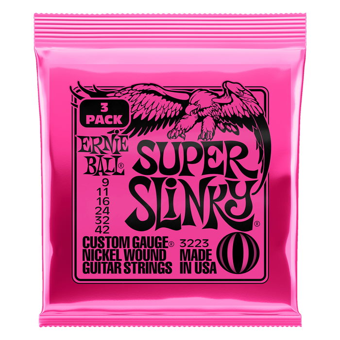 Ernie Ball Super Slinky Electric Guitar Strings 9-42 (Pack Of 3)