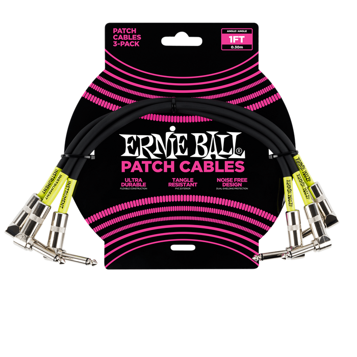 Ernie Ball 1FT Angle / Angle Patch Cable 3-Pack - Black