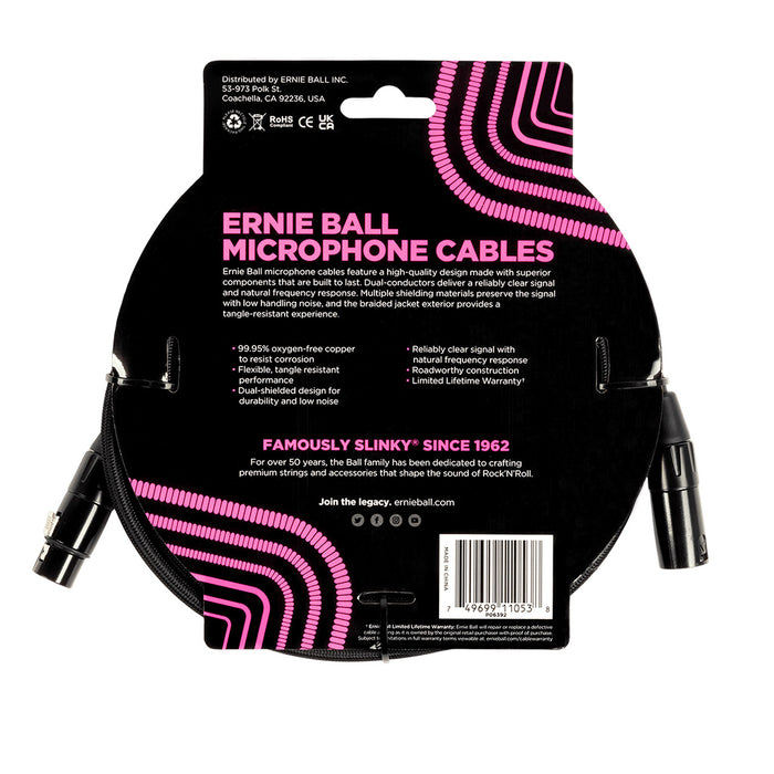 Ernie Ball Braided Microphone Cable Male XLR to Female XLR 20ft / 6.10m