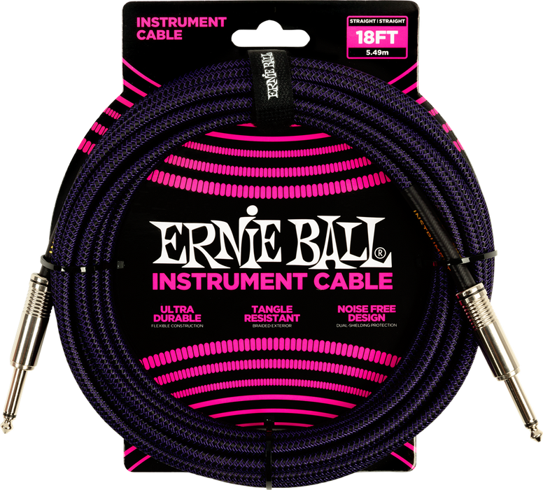 Ernie Ball Braided Cable P06395 - 18FT Purple/Black