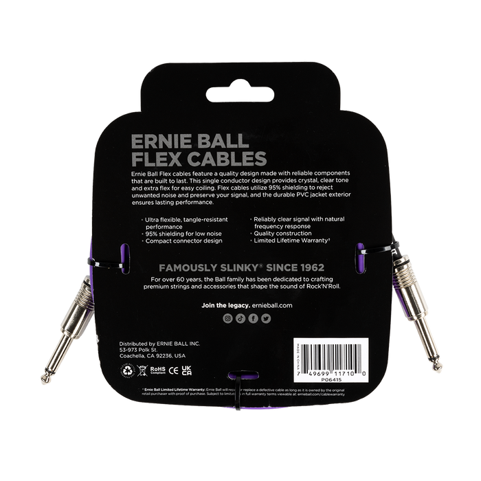 Ernie Ball Flex Instrument Cable - 10ft Purple - Guitar Warehouse