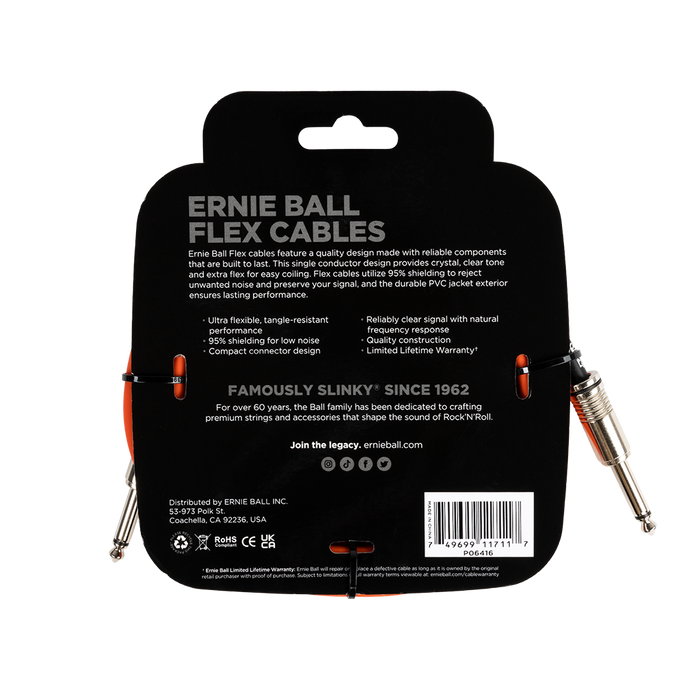 Ernie Ball Flex Instrument Cable - 10ft Orange