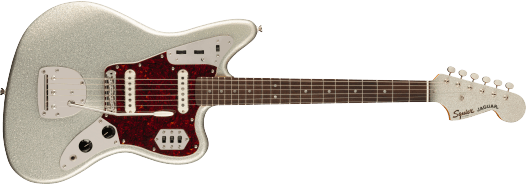 Fender Squier FSR Classic Vibe '60s Jaguar®, Laurel Fingerboard, Tortoiseshell Pickguard, Matching Headstock, Silver Sparkle