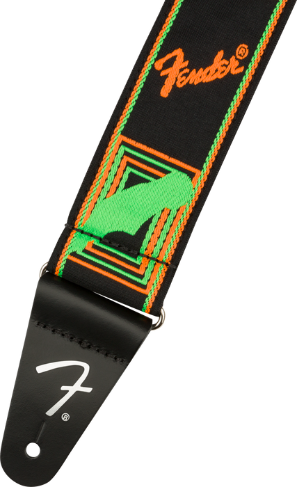 Fender® Neon Monogrammed Strap, Green and Orange, 2"
