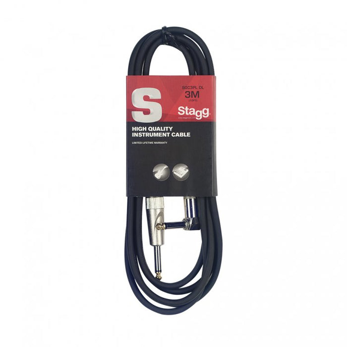 Stagg Deluxe Instrument Cable 3m (10ft) Straight to Right Angle Jack - Black