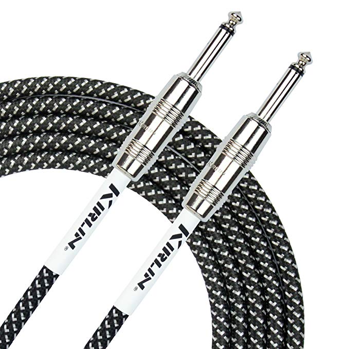 Kirlin 10ft Fabric Cable 1/4" Mono Plug Straight to Angle - Black