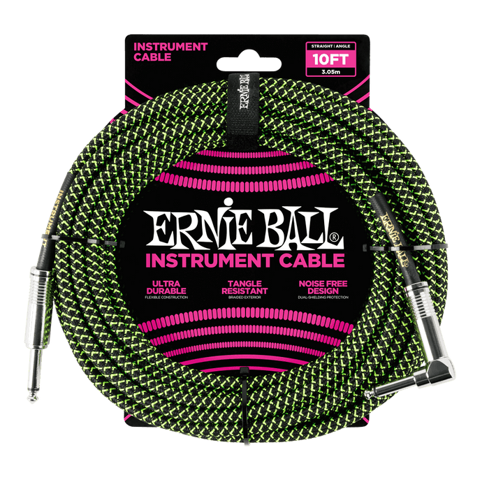 Ernie Ball Braided Cable P06077 - 10FT GREEN/ BLACK