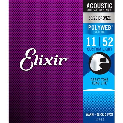 Elixir Polyweb 80/20 Bronze Acoustic Guitar Strings 11-52 Custom Light Gauge