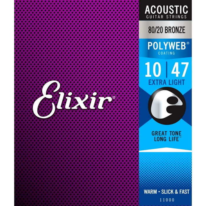 Elixir Polyweb 80/20 Bronze Acoustic Guitar Strings 10-47 Extra Light Gauge