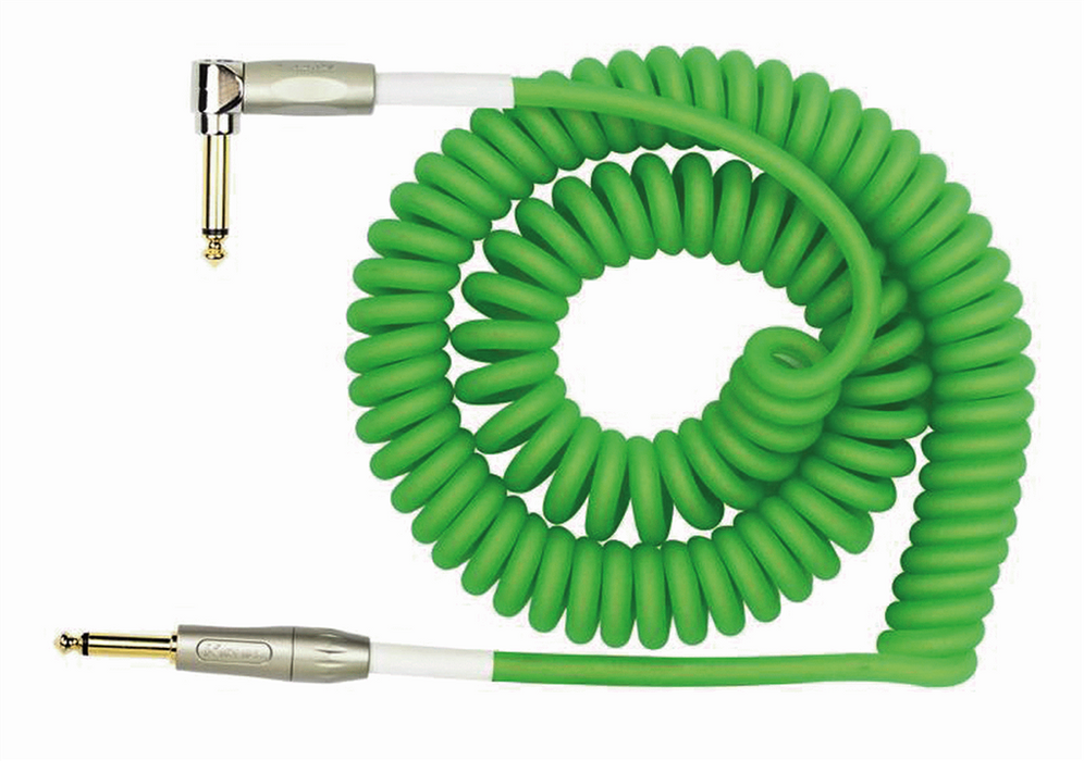 Kirlin Premium Coil Cable in Green - Right Angle to Straight Jack - 30ft