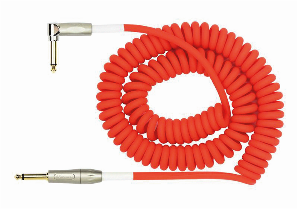 Kirlin Premium Coil Cable in Red - Right Angle to Straight Jack - 30ft